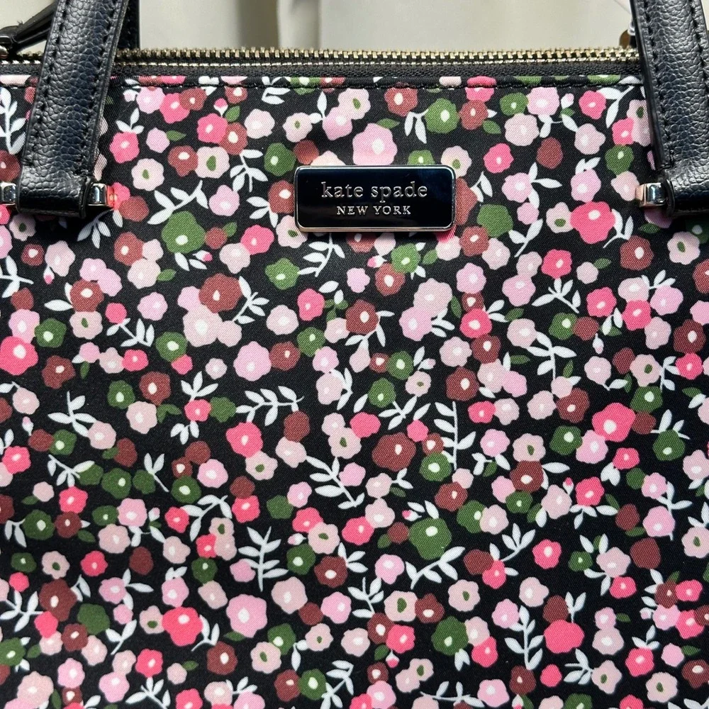 Kate Spade Tote Bag Womens Med Large Pink Floral Nylon Crossbody Adjustable